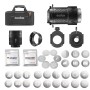 Godox BFP Kit Completo Proiettore Ottico per Flash da Studio Attacco Bowens con Lente da 85mm con Diaframma, Gelatine Colorate e tutti i Gobo
