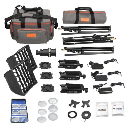 Godox Focusing LED Light S30 Kit 3 pezzi più accessori